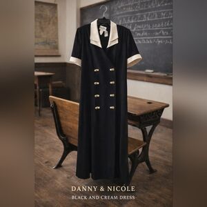 Danny & Nicole Black and Cream Vintage-Inspired Midi Dress